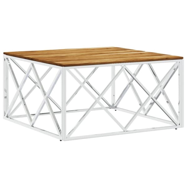 Soffbord silver rostfritt stål och massivt akaciaträ