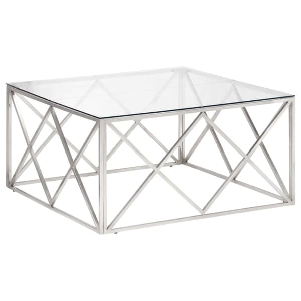Soffbord silver rostfritt stål och härdat glas