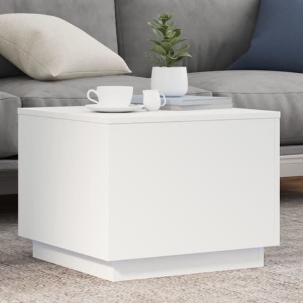 Soffbord med LED vit 50x50x40 cm