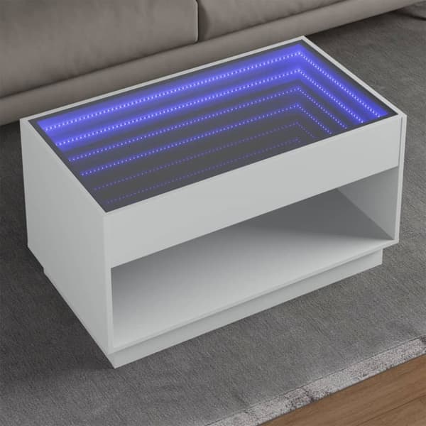 Soffbord med Infinity LEDs vit 90x50x50 cm