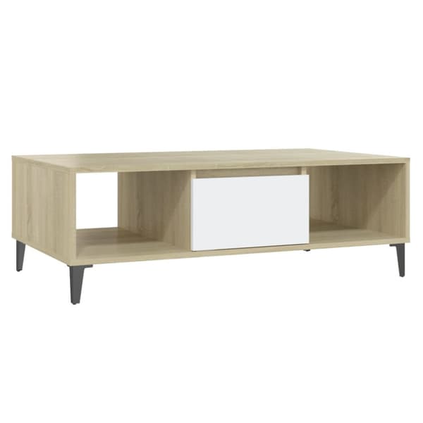 Soffbord vit och sonoma-ek 103,5x60x35 cm konstruerat trä