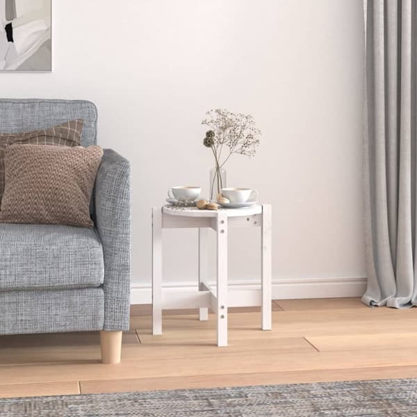 Soffbord vit Ø 42,5x45 cm massiv furu