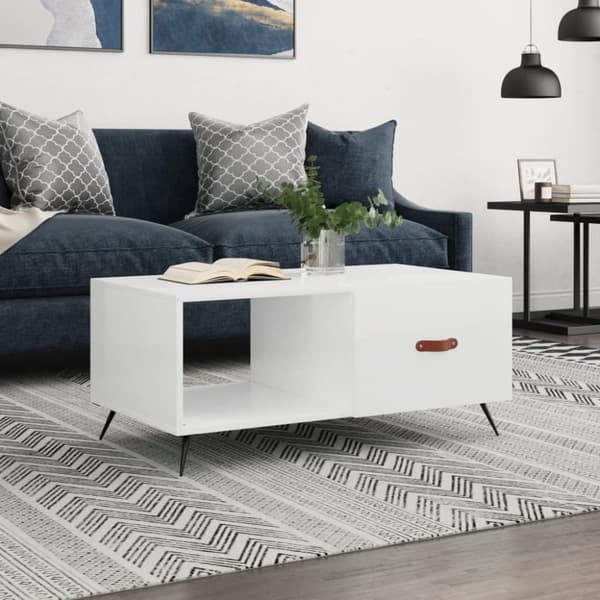Soffbord vit högglans 90x50x40 cm konstruerat trä