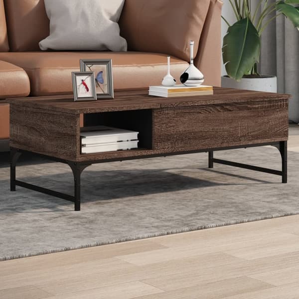 Soffbord brun ek 100x50x35 cm konstruerat trä och metall