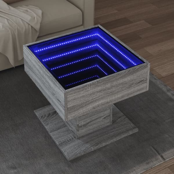 Soffbord med LEDs grå sonoma 50x50x45 cm konstruerat trä