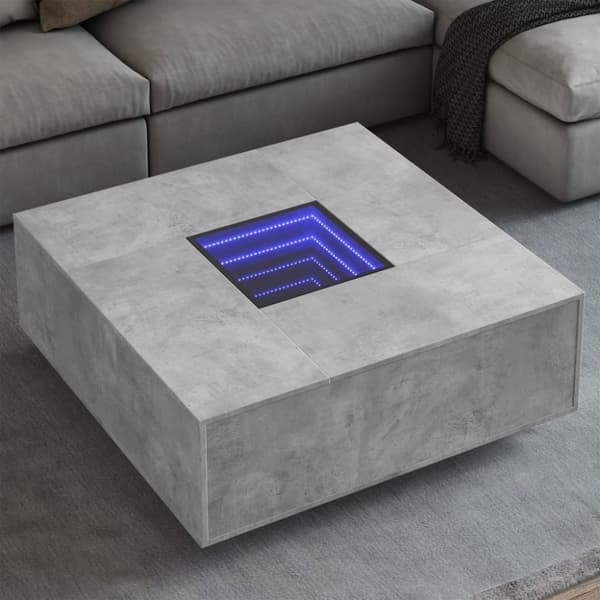 Soffbord med Infinity LEDs betonggrå 100x100x40 cm