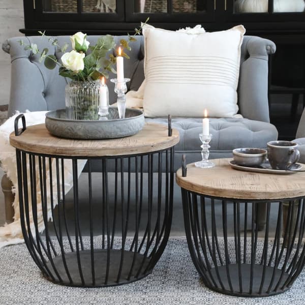 Soffbord m trälock set m 2 korgar Svart
