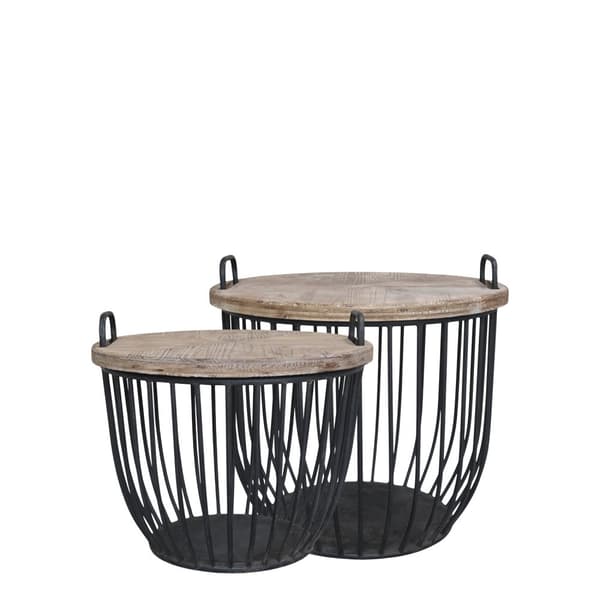 Soffbord m trälock set m 2 korgar Svart
