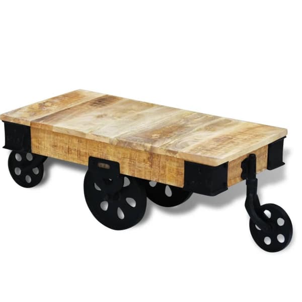 Soffbord med hjul industriell stil mangoträ