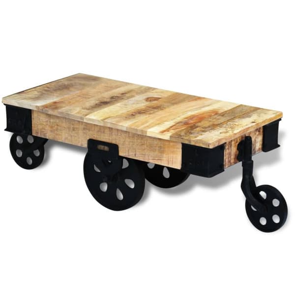 Soffbord med hjul industriell stil mangoträ