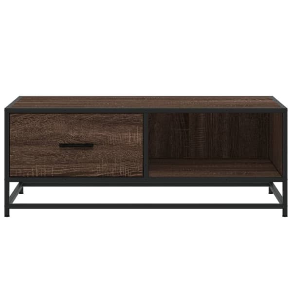 sofabord 90x57x35 cm konstrueret træ og metal brunt egetræ