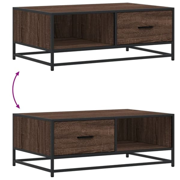 sofabord 90x57x35 cm konstrueret træ og metal brunt egetræ