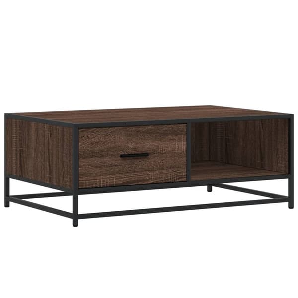 sofabord 90x57x35 cm konstrueret træ og metal brunt egetræ