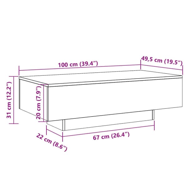 sofabord 100x49,5x31 cm konstrueret træ antikt træ
