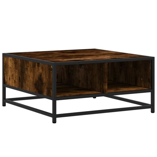 sofabord 60,5x60,5x30 cm konstrueret træ og metal røget egetræ