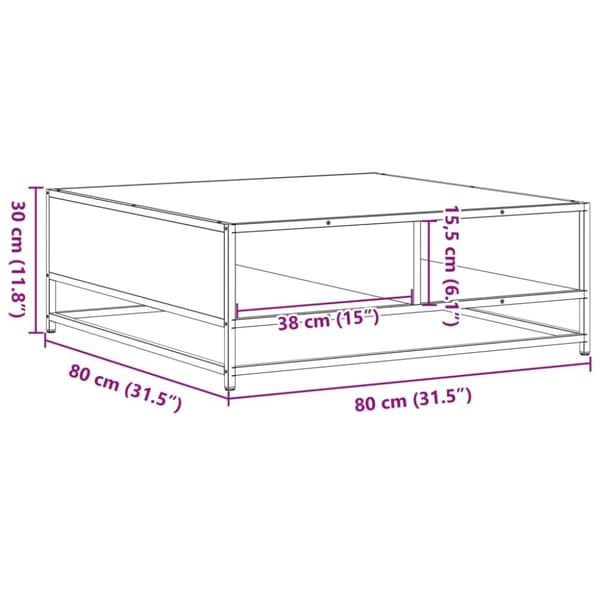 sofabord 80x80x30 cm konstrueret træ og metal sonoma-eg