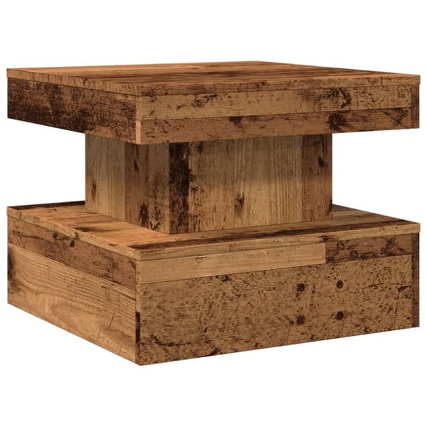 Soffbord med LED gammalt trä 50x50x40 cm