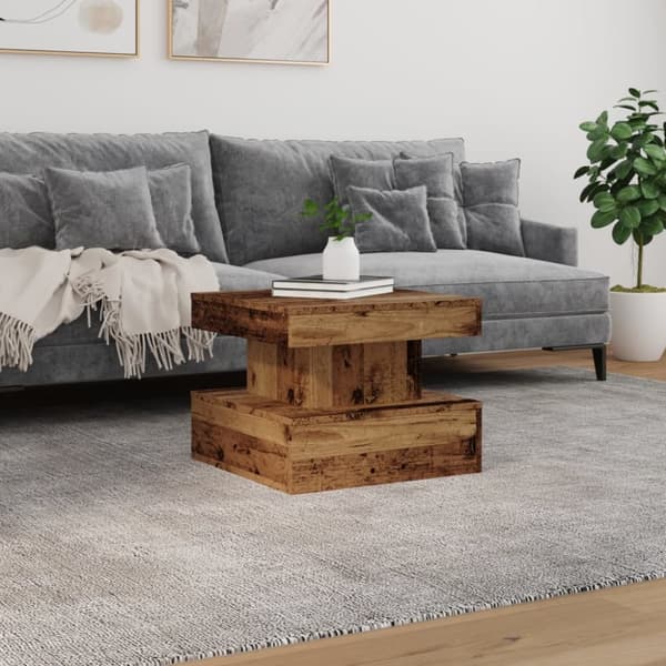 Soffbord med LED gammalt trä 50x50x40 cm