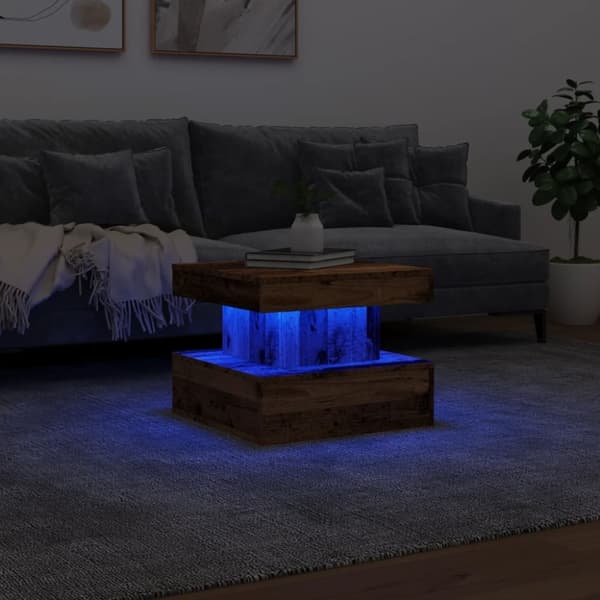 Soffbord med LED gammalt trä 50x50x40 cm