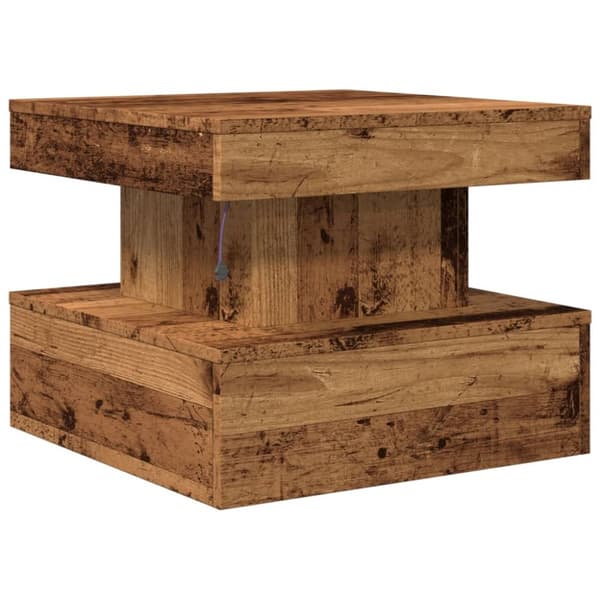 Soffbord med LED gammalt trä 50x50x40 cm