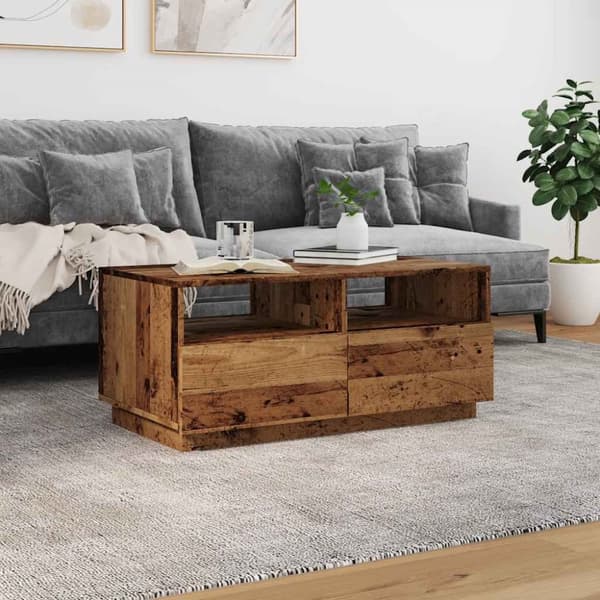 Sohvapöytä LED-valoilla vanha puu 90x49x40 cm