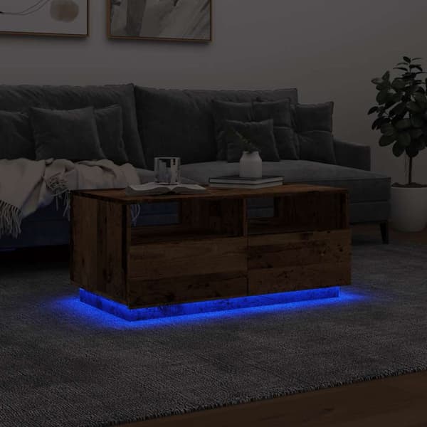 Sohvapöytä LED-valoilla vanha puu 90x49x40 cm