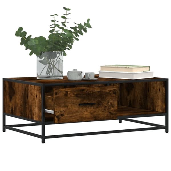 sofabord 90x57x35 cm konstrueret træ og metal røget egetræ