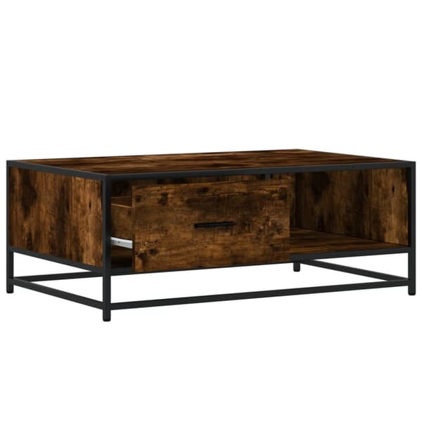 sofabord 90x57x35 cm konstrueret træ og metal røget egetræ