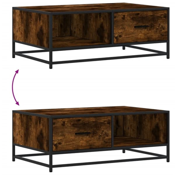 sofabord 90x57x35 cm konstrueret træ og metal røget egetræ