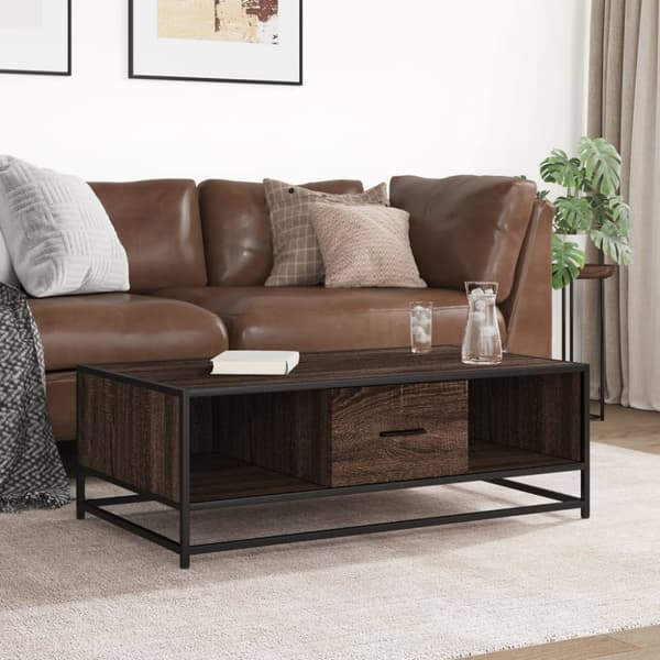 Sohvapöytä ruskea tammi 100x57x35 cm tekninen puu ja metalli