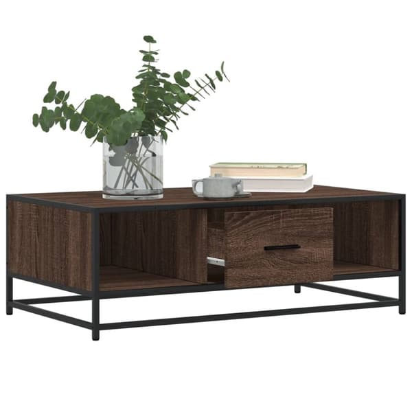 Sohvapöytä ruskea tammi 100x57x35 cm tekninen puu ja metalli