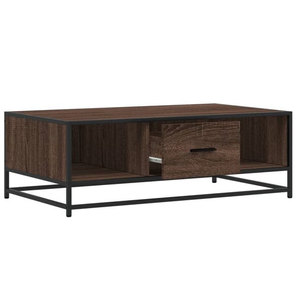 Sohvapöytä ruskea tammi 100x57x35 cm tekninen puu ja metalli