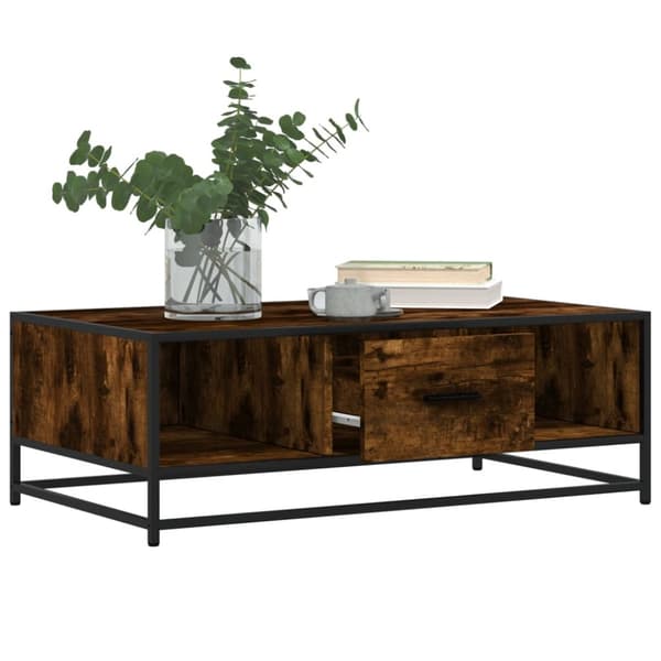 sofabord 100x57x35 cm konstrueret træ og metal røget egetræ