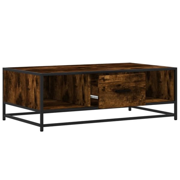 sofabord 100x57x35 cm konstrueret træ og metal røget egetræ