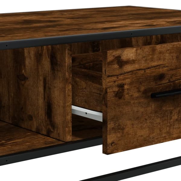 sofabord 100x57x35 cm konstrueret træ og metal røget egetræ
