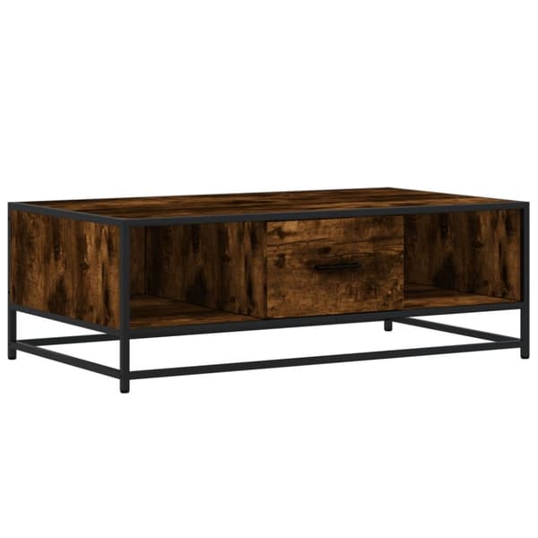 sofabord 100x57x35 cm konstrueret træ og metal røget egetræ