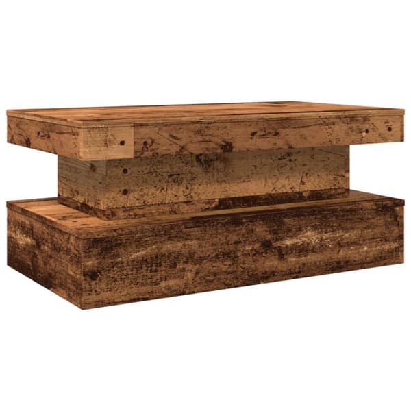 Soffbord med LED gammalt trä 90x50x40 cm