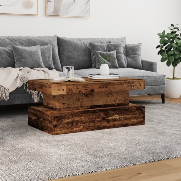Soffbord med LED gammalt trä 90x50x40 cm