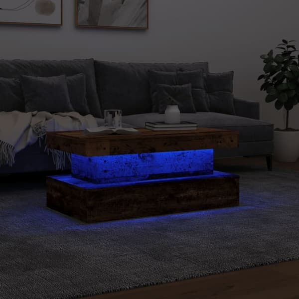 Soffbord med LED gammalt trä 90x50x40 cm