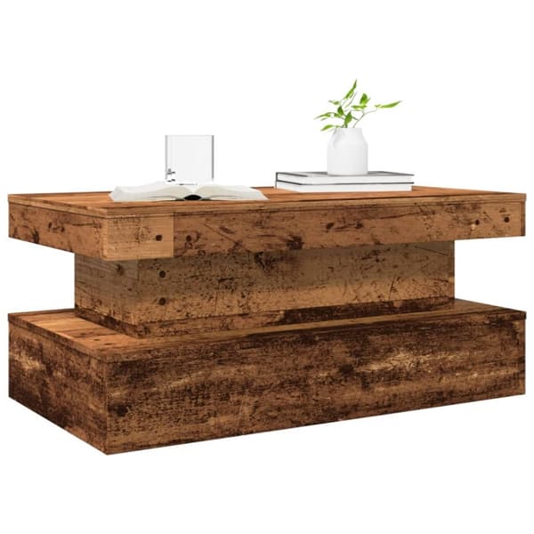 Soffbord med LED gammalt trä 90x50x40 cm