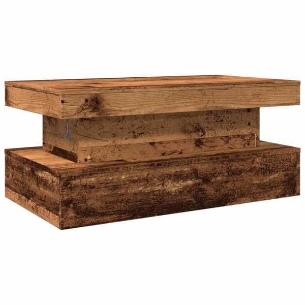 Soffbord med LED gammalt trä 90x50x40 cm