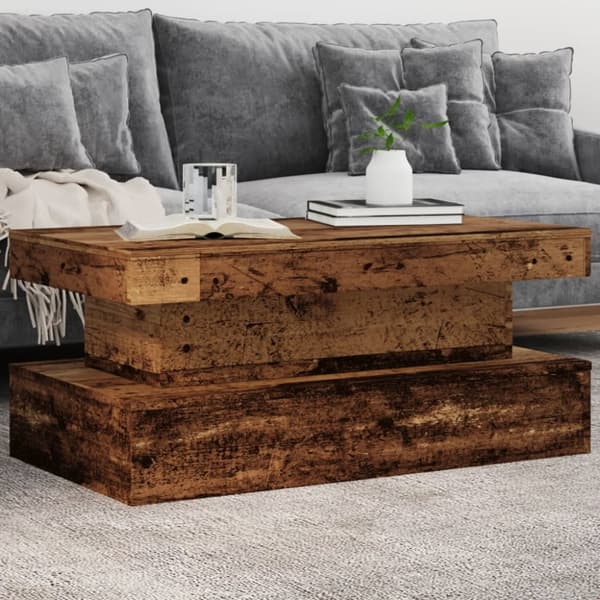 Soffbord med LED gammalt trä 90x50x40 cm