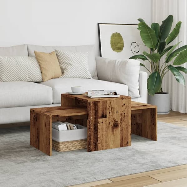 Soffbord set åldrat trä 100x48x40 cm konstruerat trä
