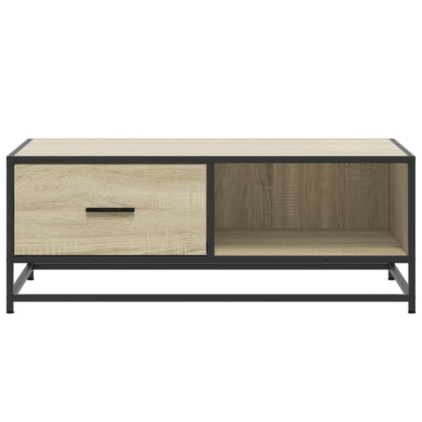 sofabord 90x57x35 cm konstrueret træ og metal sonoma-eg