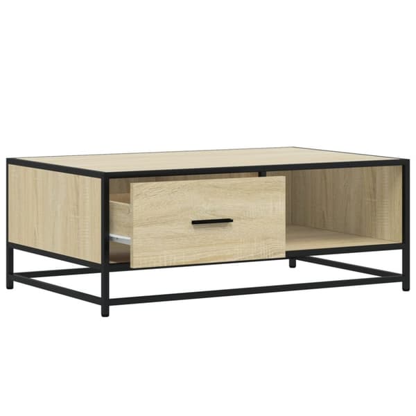 sofabord 90x57x35 cm konstrueret træ og metal sonoma-eg