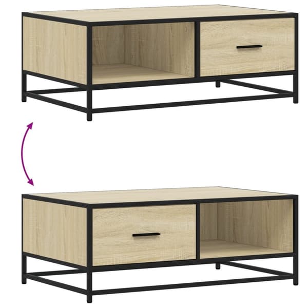 sofabord 90x57x35 cm konstrueret træ og metal sonoma-eg