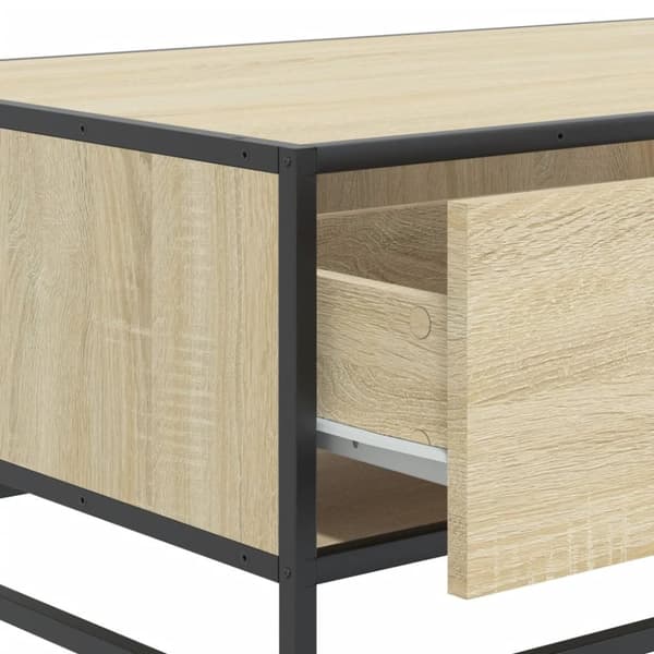 sofabord 90x57x35 cm konstrueret træ og metal sonoma-eg