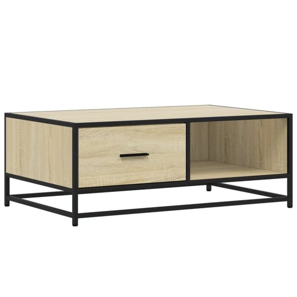 sofabord 90x57x35 cm konstrueret træ og metal sonoma-eg