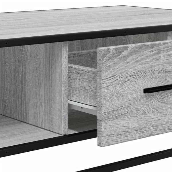 sofabord 100x57x35 cm konstrueret træ og metal grå sonoma-eg