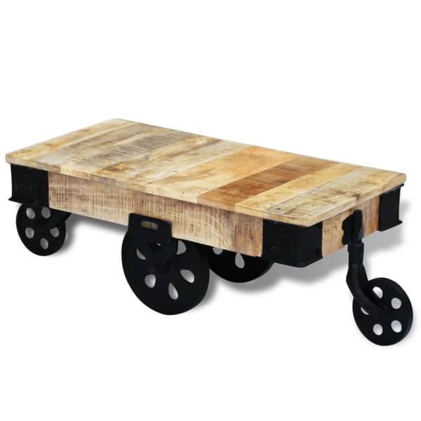 Soffbord med hjul industriell stil mangoträ